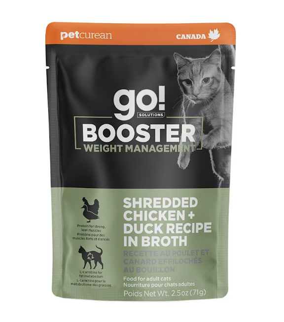 Go Cat Booster Weight Management Shredded Chicken + Duck in Broth