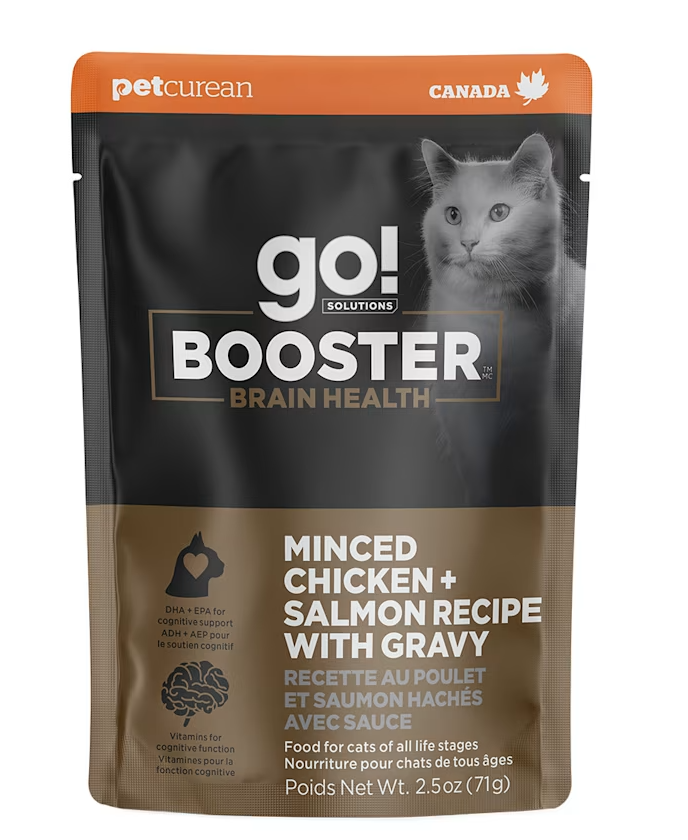 Go Cat Booster Brain Minced Chicken + Salmon w/Gravy