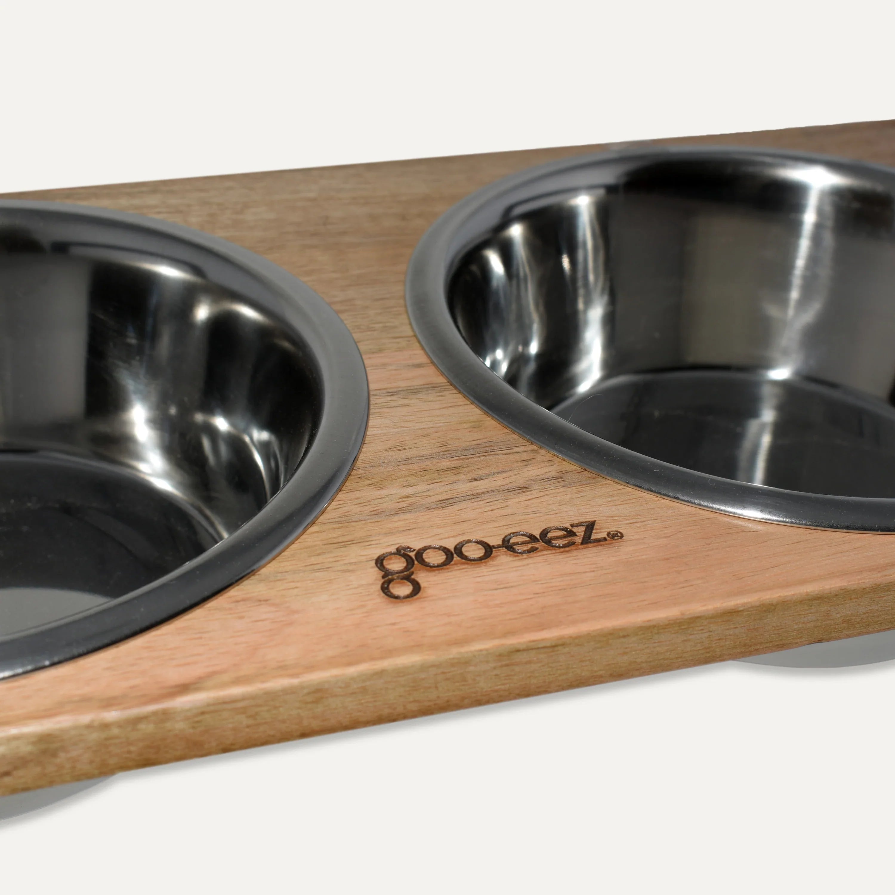 Goo-eez Double Bowl Mango Wood Feeder