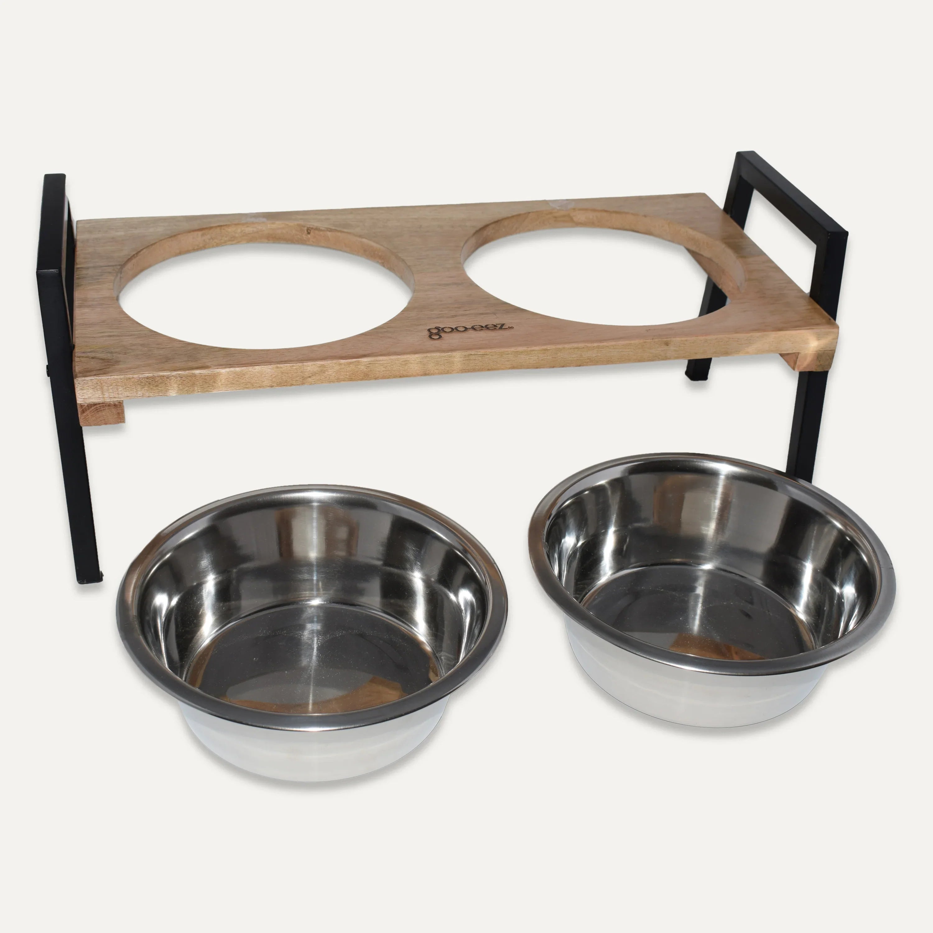 Goo-eez Double Bowl Mango Wood Feeder