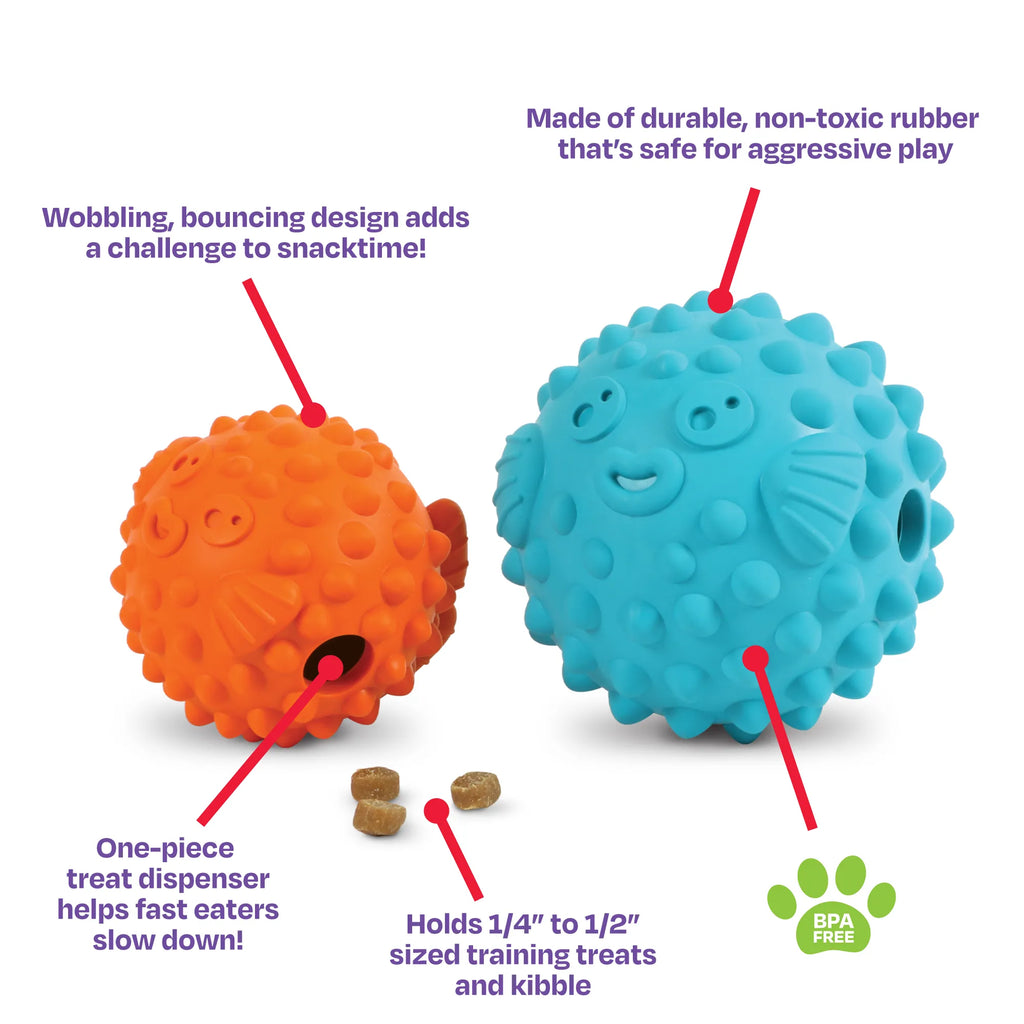 Brightkins Dog Toy Tough & Tumble Pufferfish Treat Dispenser